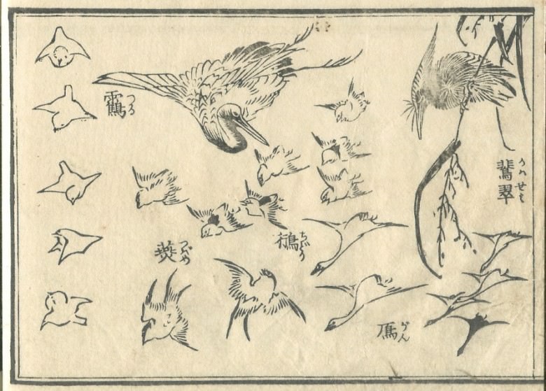 A "crane", "jade", a "wild goose", a "swallow", and "Plover" are drawn.